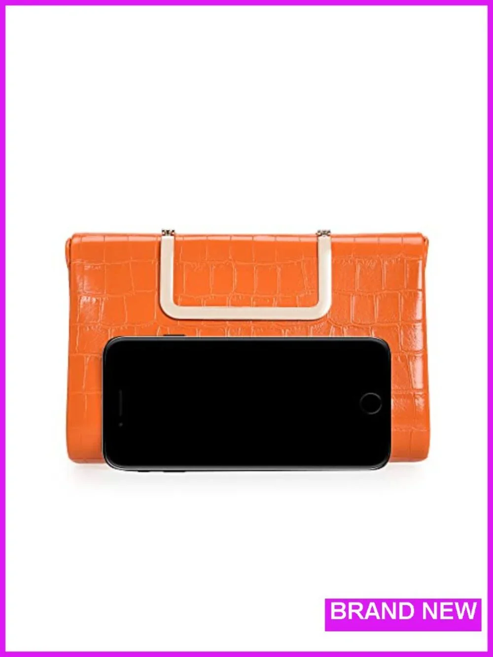 Crocodile Print PU Leather Clutch Handbag Structured Satchel with Chain Strap